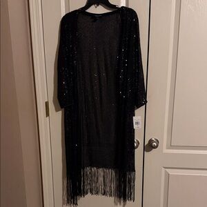 Elegant Black Fringe Women's Coat